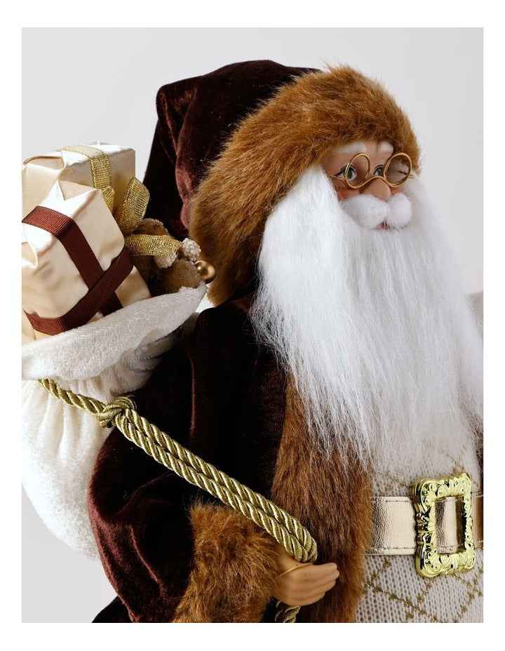 Harvest Christmas Jasper the Metallic Santa with Present 46cm in Mocha