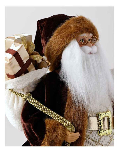 Harvest Christmas Jasper the Metallic Santa with Present 46cm in Mocha