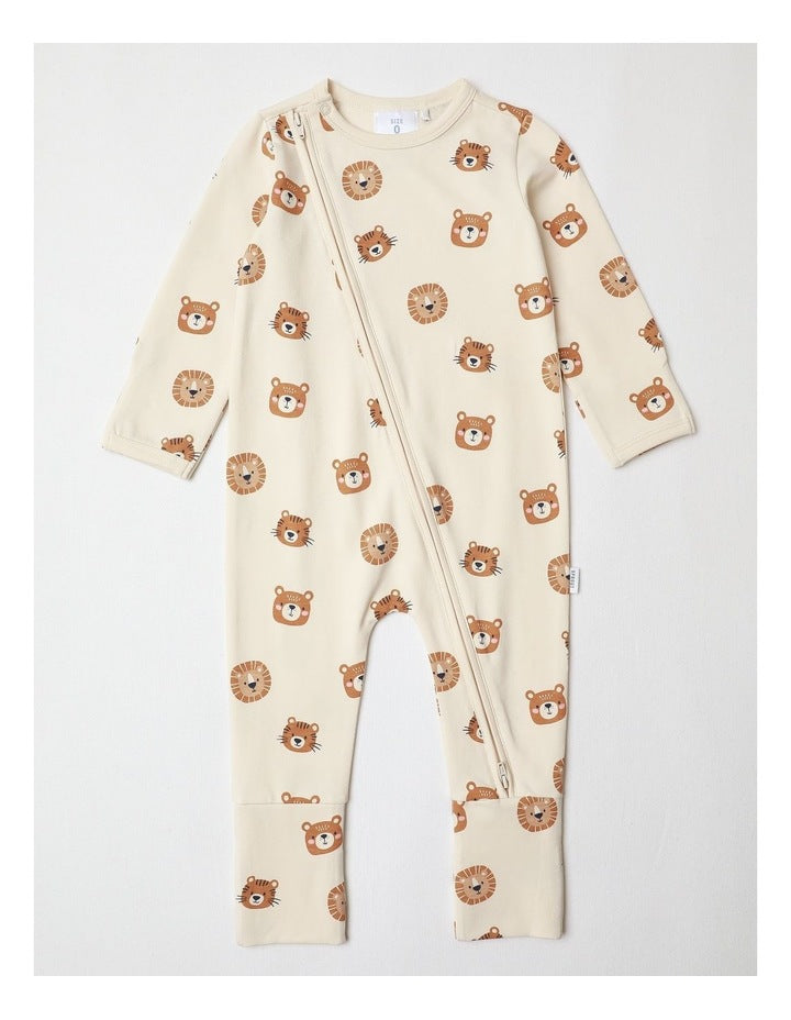 Essential Cute Animal Face Coveralls in Bone