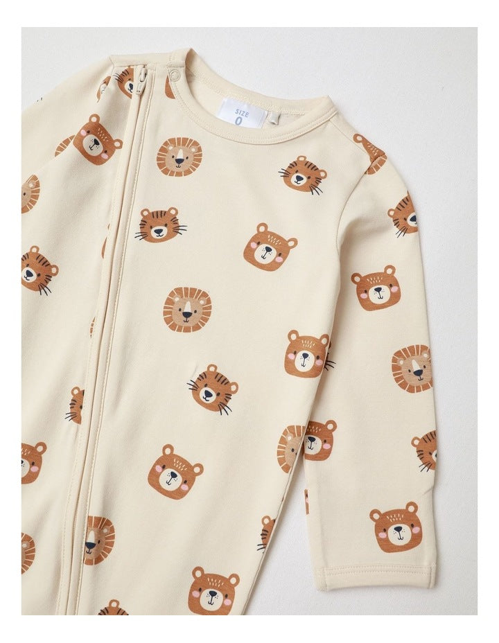 Essential Cute Animal Face Coveralls in Bone
