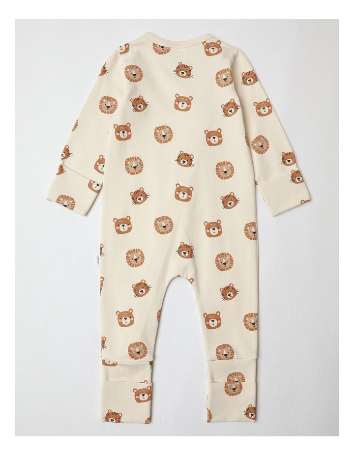 Essential Cute Animal Face Coveralls in Bone