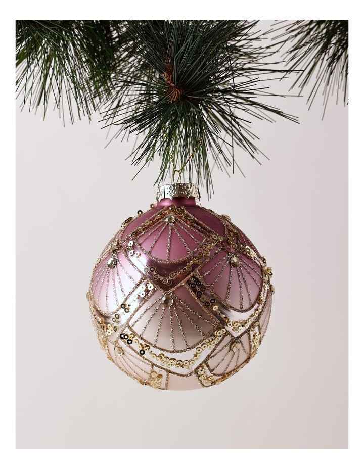 Luxe Christmas Glass Art Deco Ombre Bauble 10cm in Pink