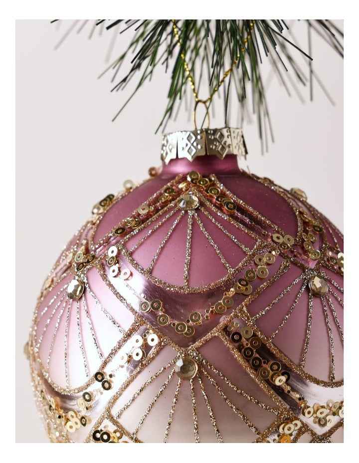 Luxe Christmas Glass Art Deco Ombre Bauble 10cm in Pink