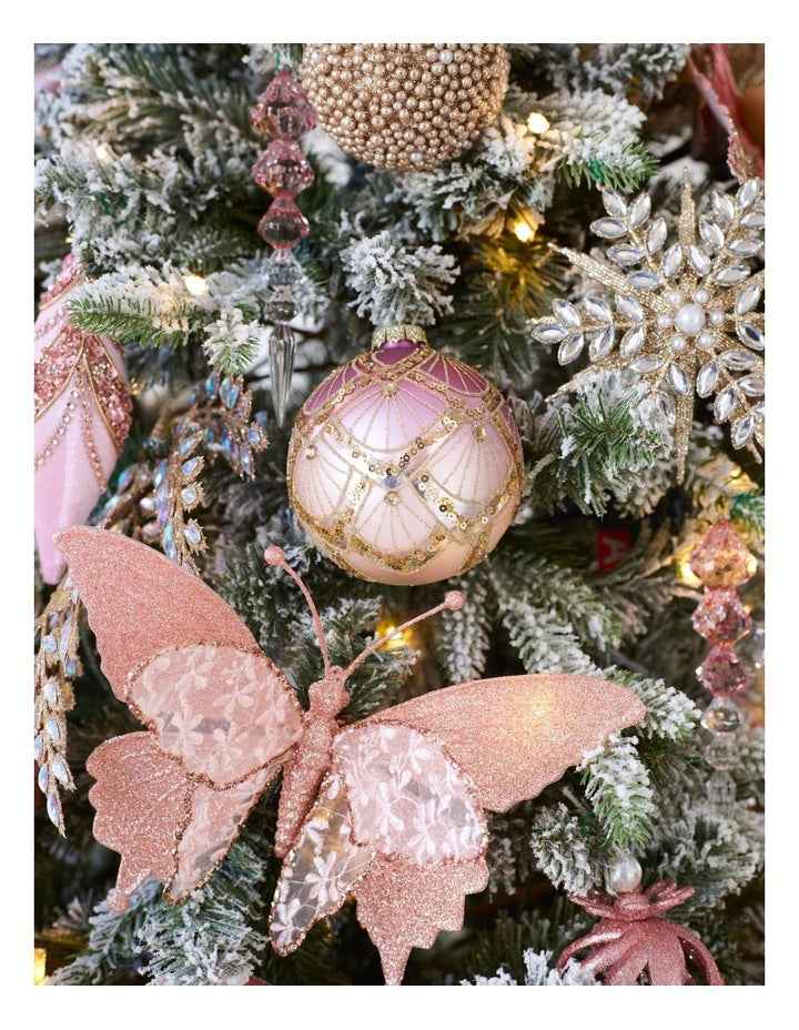 Luxe Christmas Glass Art Deco Ombre Bauble 10cm in Pink