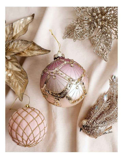 Luxe Christmas Glass Art Deco Ombre Bauble 10cm in Pink
