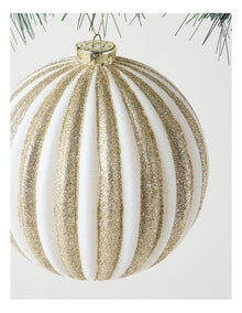 Luxe Christmas Glitter Stripe Oversized Bauble 15cm in White