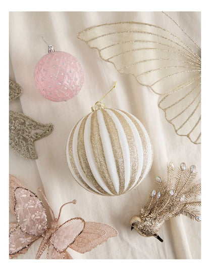Luxe Christmas Glitter Stripe Oversized Bauble 15cm in White