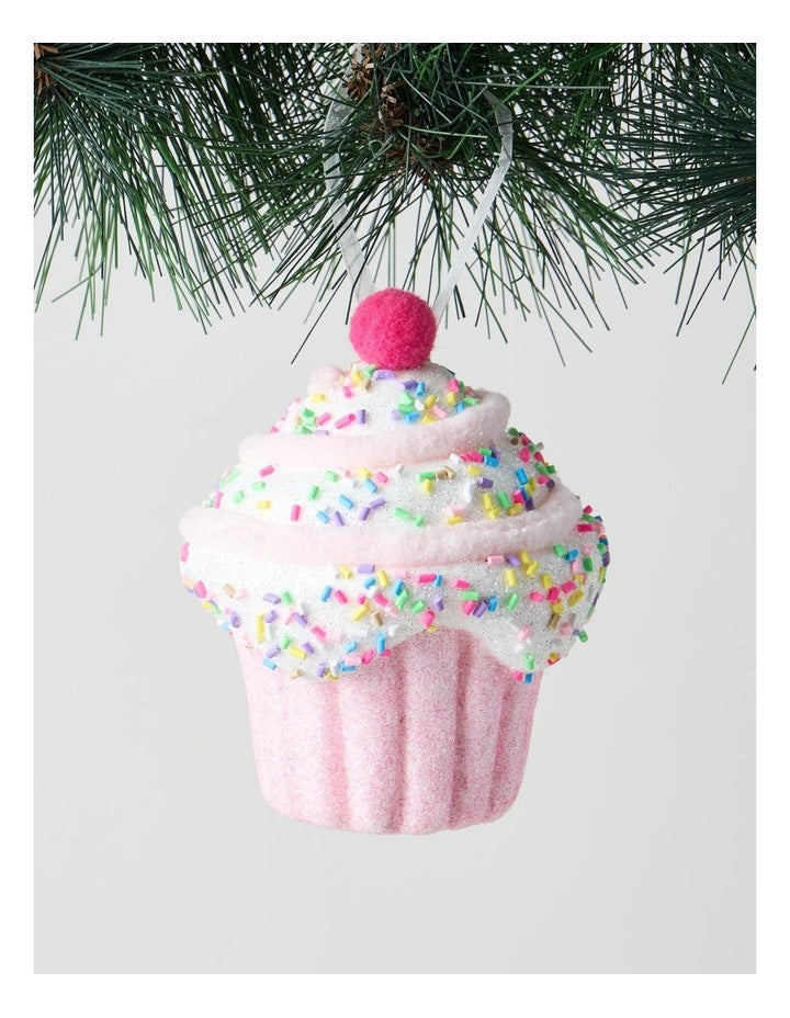 Nostalgia Christmas Styrofoam Cupcake with Cherry Ornament 10cm in Pink
