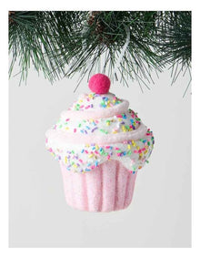 Nostalgia Christmas Styrofoam Cupcake with Cherry Ornament 10cm in Pink
