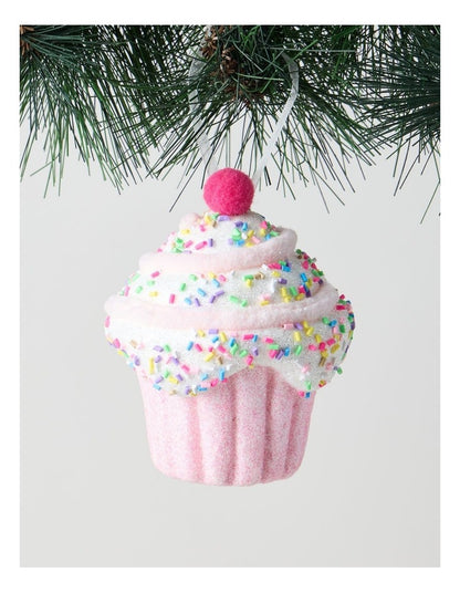 Nostalgia Christmas Styrofoam Cupcake with Cherry Ornament 10cm in Pink