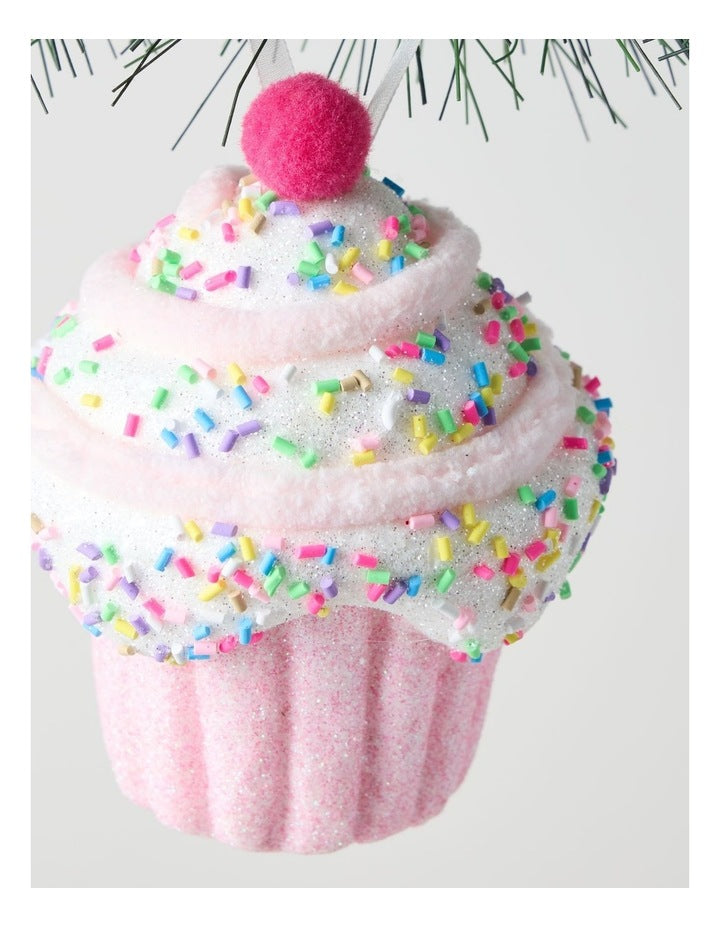 Nostalgia Christmas Styrofoam Cupcake with Cherry Ornament 10cm in Pink
