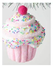 Nostalgia Christmas Styrofoam Cupcake with Cherry Ornament 10cm in Pink