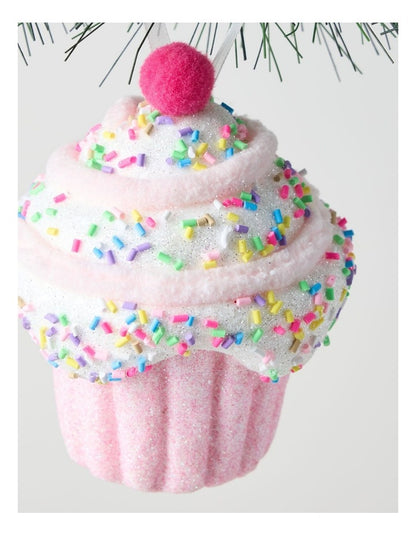 Nostalgia Christmas Styrofoam Cupcake with Cherry Ornament 10cm in Pink