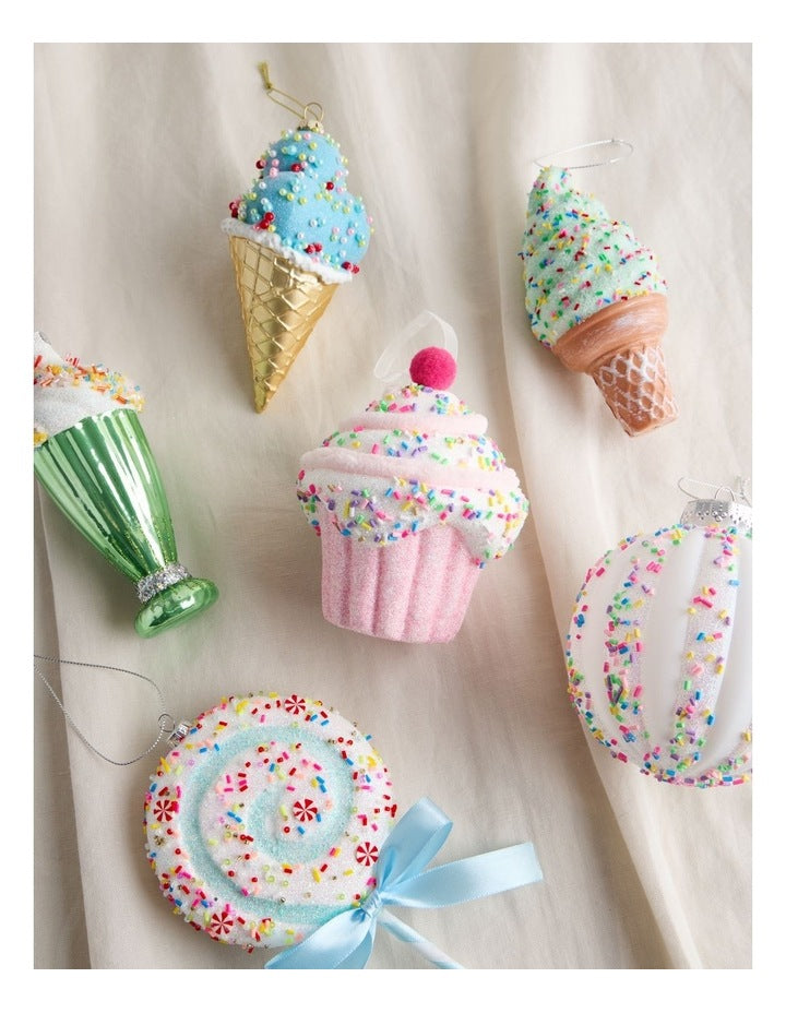Nostalgia Christmas Styrofoam Cupcake with Cherry Ornament 10cm in Pink