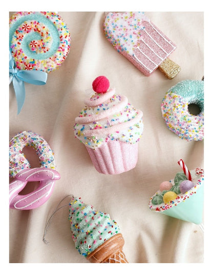 Nostalgia Christmas Styrofoam Cupcake with Cherry Ornament 10cm in Pink