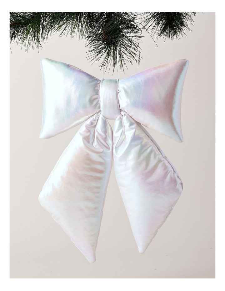 Candyland Christmas Fabric Oversized Iridescent Bow 38cm in White