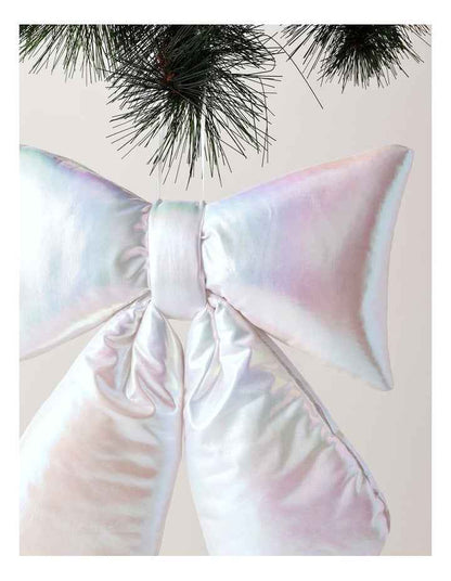 Candyland Christmas Fabric Oversized Iridescent Bow 38cm in White