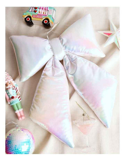 Candyland Christmas Fabric Oversized Iridescent Bow 38cm in White