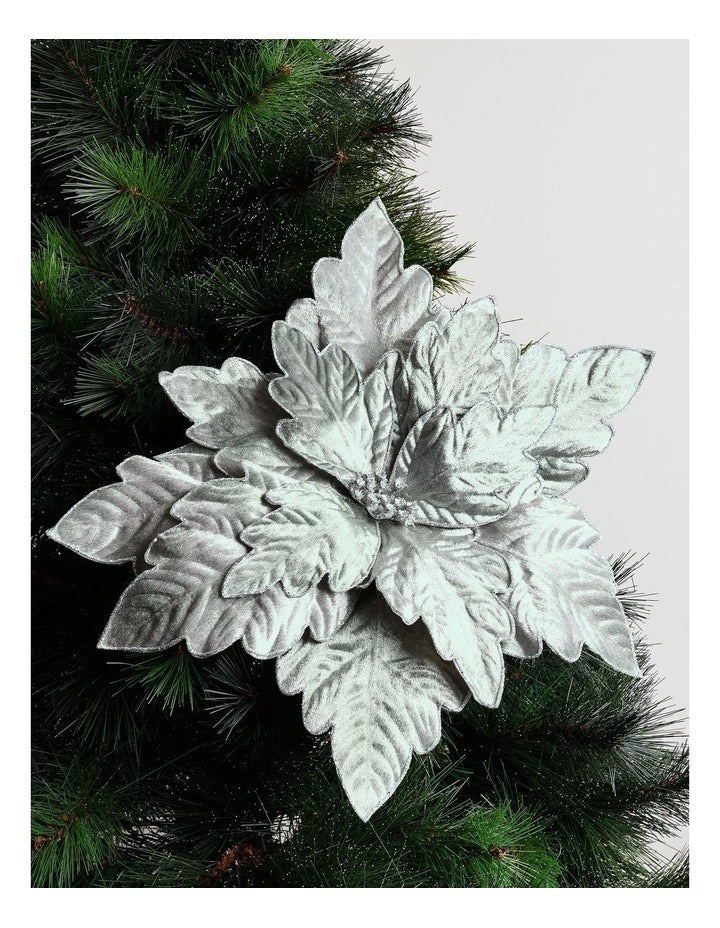 Eucalyptus Christmas Oversized Poinsettia Pick 41cm in Blue