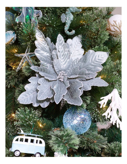 Eucalyptus Christmas Oversized Poinsettia Pick 41cm in Blue
