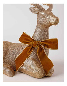 Harvest Christmas Glittered Sitting Reindeer with Brown Bow 31cm in Brown