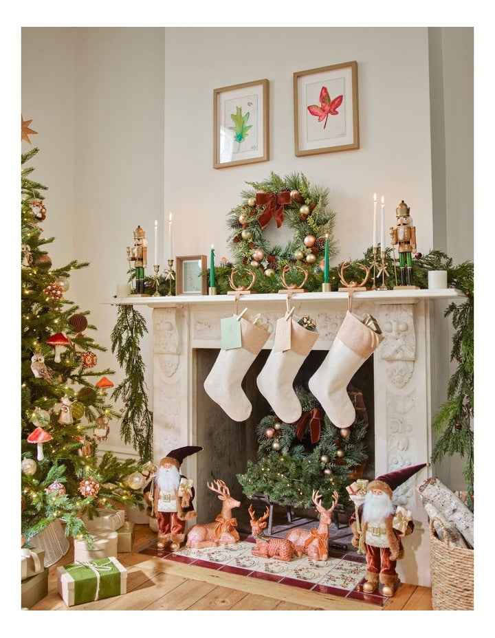 Harvest Christmas Glittered Sitting Reindeer with Brown Bow 31cm in Brown