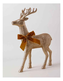 Harvest Christmas Glittered Standing Reindeer with Brown Bow 46cm in Brown