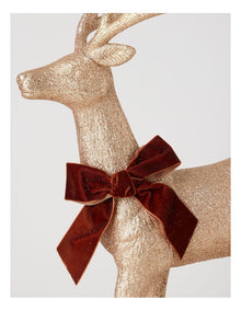 Harvest Christmas Glittered Standing Reindeer with Brown Bow 46cm in Brown
