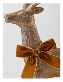 Harvest Christmas Glittered Standing Reindeer with Brown Bow 46cm in Brown