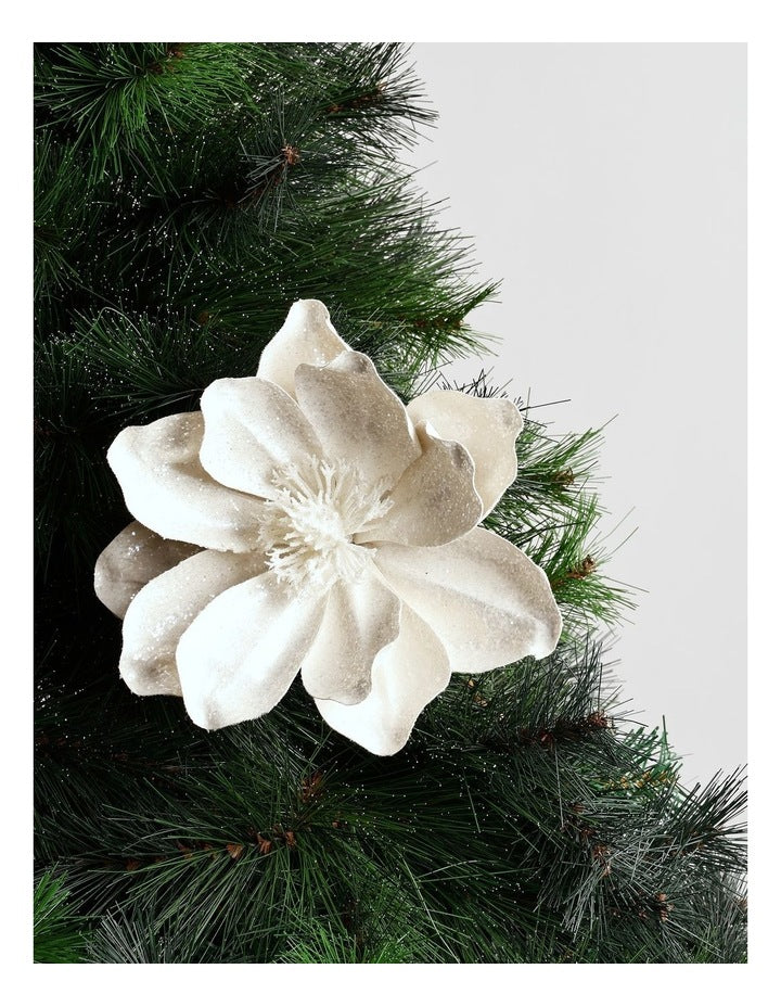 Luxe Christmas Fabric Magnolia Pick 50cm in White