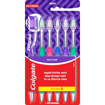 Colgate Toothbrush Zig Zag Medium Daily Clean Value 6 pack
