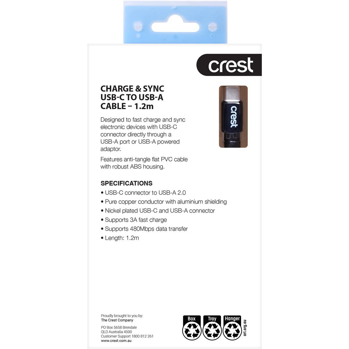 Crest Usb-c To Usb-a Flat Cable 1 Pack