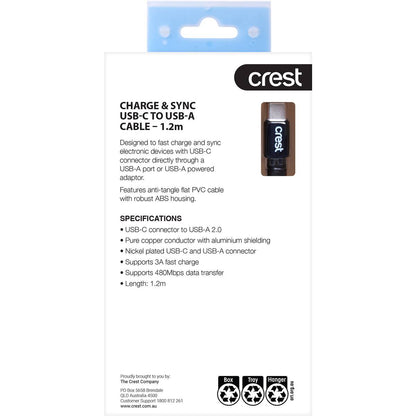 Crest Usb-c To Usb-a Flat Cable 1 Pack