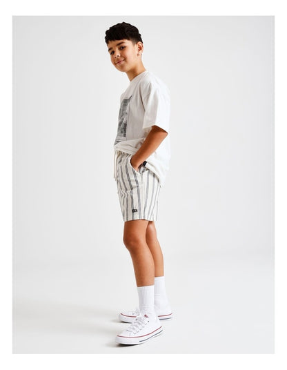Essentils Volley Short in Ecru and Indigo Stripe