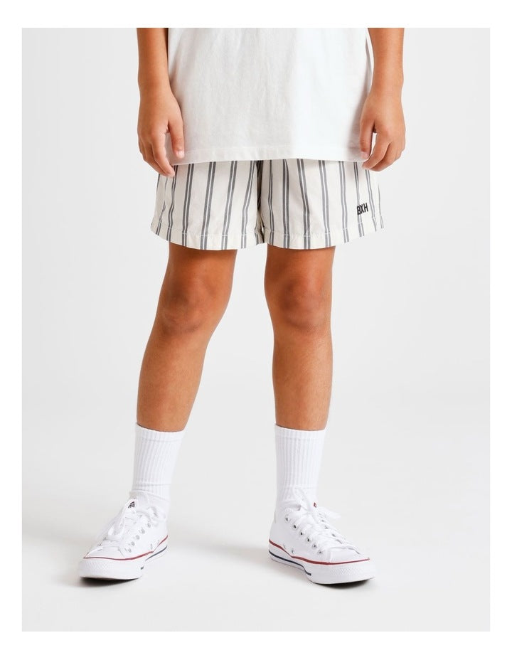 Essentils Volley Short in Ecru and Indigo Stripe