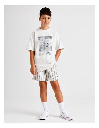 Essentils Volley Short in Ecru and Indigo Stripe