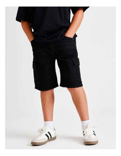 Denim Cargo Short in Black