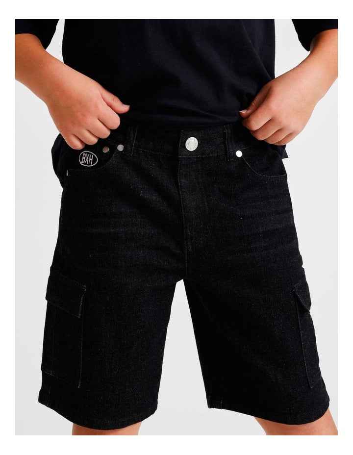 Denim Cargo Short in Black