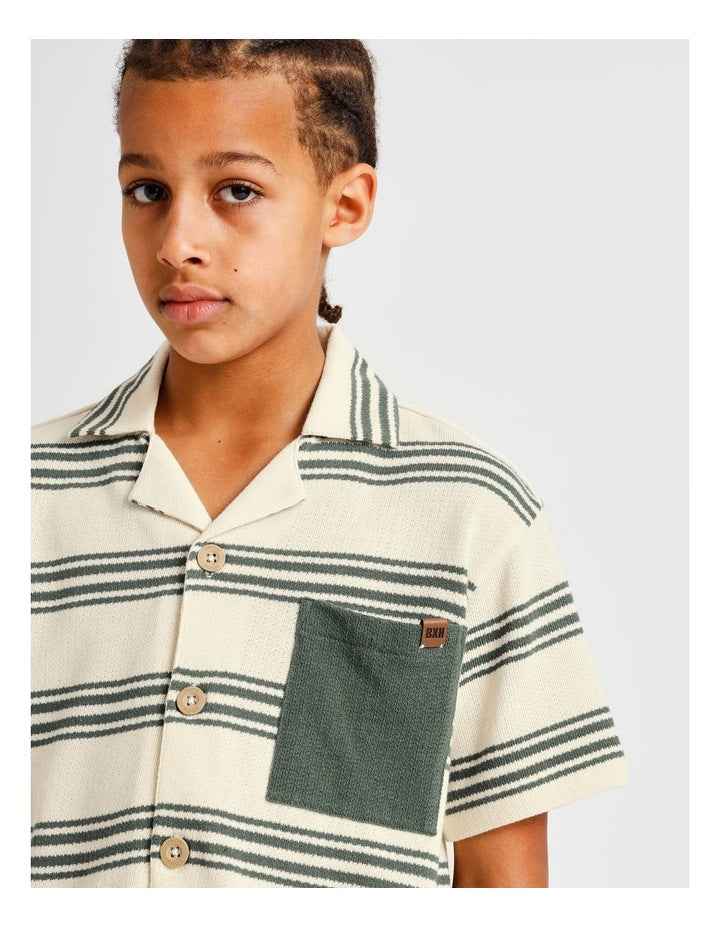 French Terry Resort Shirt in Green Stripe