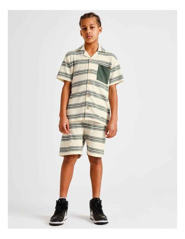 French Terry Resort Shirt in Green Stripe