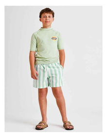 Seersucker Boardshort in Green Stripe