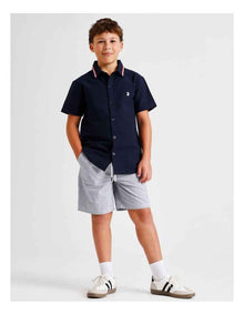 Ticking Stripe Short in Navy and Ecru