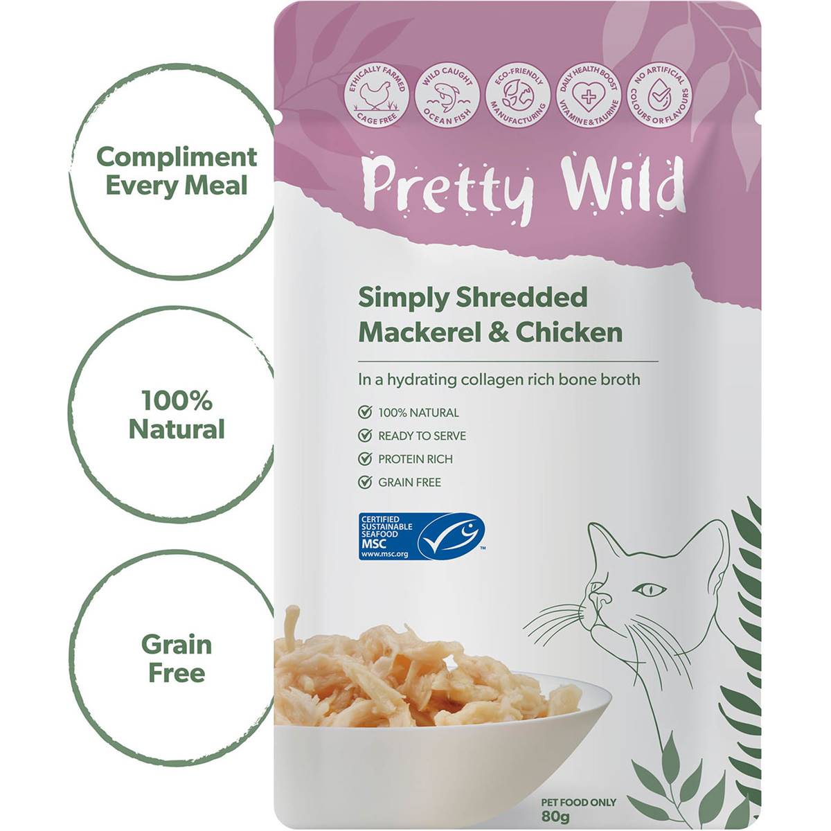 Pretty Wild Cat Food Chicken Mackerel Shredded 80g