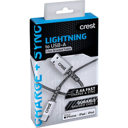 Crest Lightning to USB A Braided Cable Assorted 1.5m each
