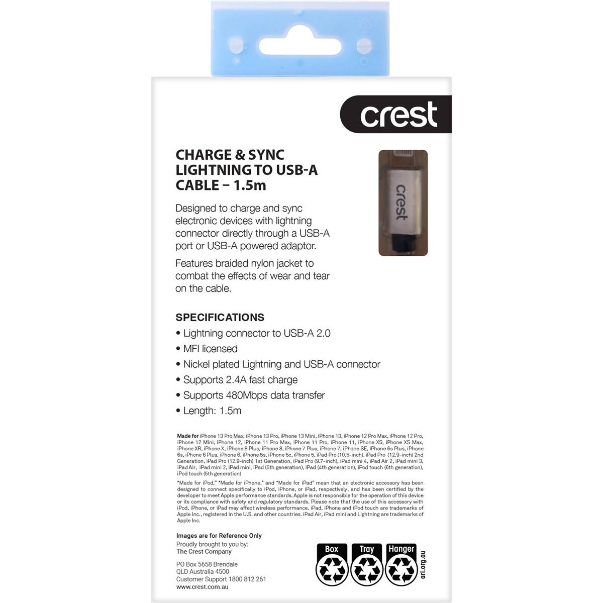 Crest Lightning to USB A Braided Cable Assorted 1.5m each