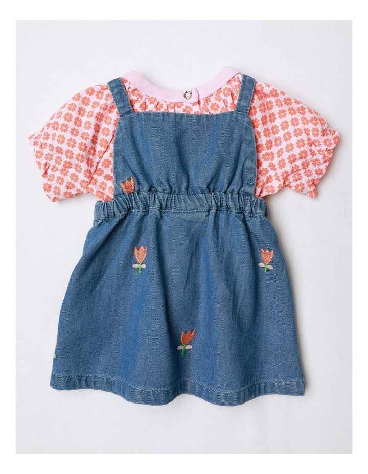 Tallulah Embroidered Denim Pinny And Jersey Tee Set In Denim