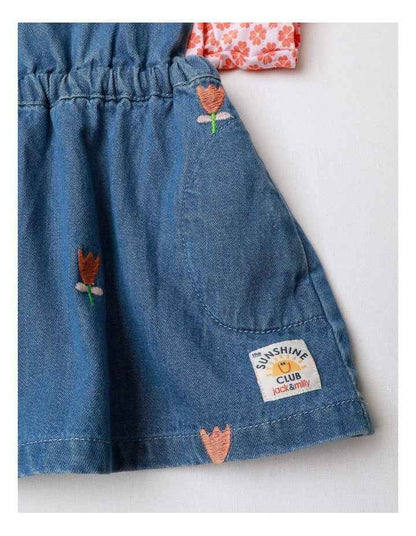 Tallulah Embroidered Denim Pinny And Jersey Tee Set In Denim