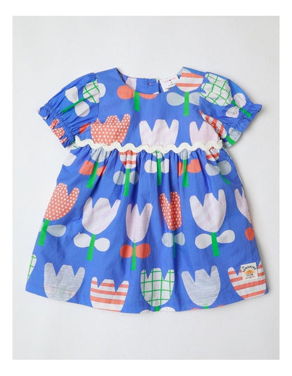 Honey Paper Touch Woven Dress in Blue