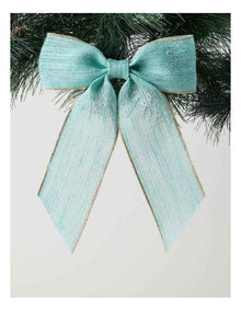 Eucalyptus Christmas Fabric Bow with Glitter Trim Clip 23cm in Blue