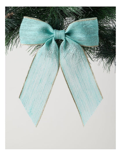 Eucalyptus Christmas Fabric Bow with Glitter Trim Clip 23cm in Blue